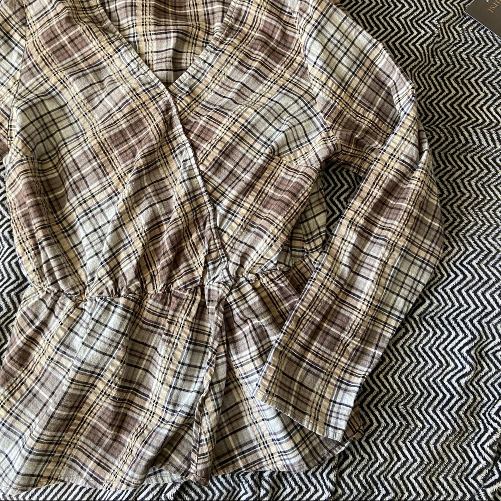Denim & Co Plaid Peplum Blouse